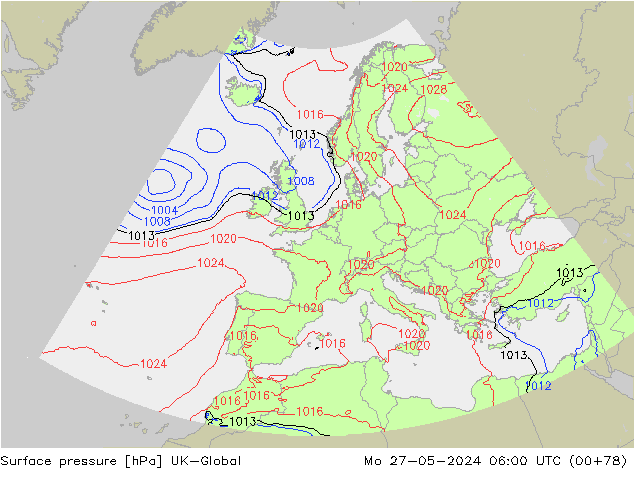 Pressione al suolo UK-Global lun 27.05.2024 06 UTC