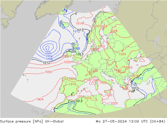 Presión superficial UK-Global lun 27.05.2024 12 UTC