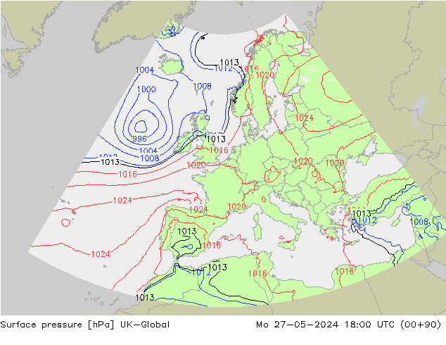 приземное давление UK-Global пн 27.05.2024 18 UTC