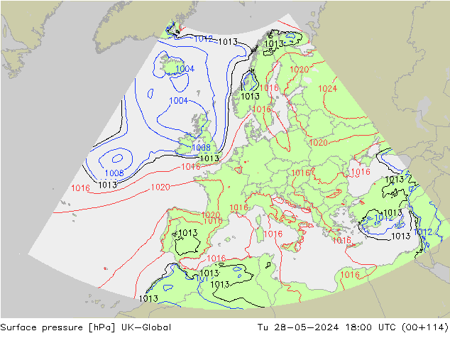 Surface pressure UK-Global Tu 28.05.2024 18 UTC