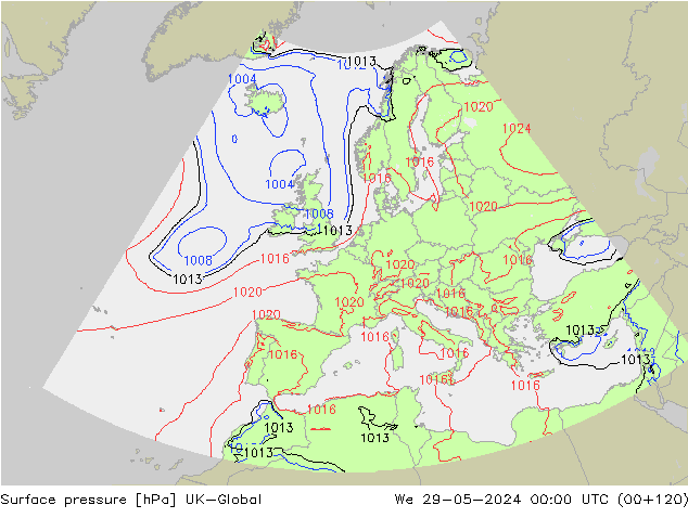 Surface pressure UK-Global We 29.05.2024 00 UTC