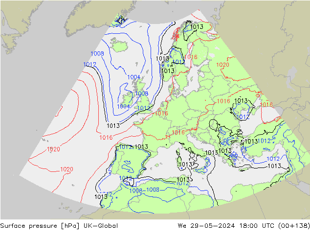 Presión superficial UK-Global mié 29.05.2024 18 UTC