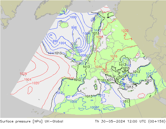 Atmosférický tlak UK-Global Čt 30.05.2024 12 UTC