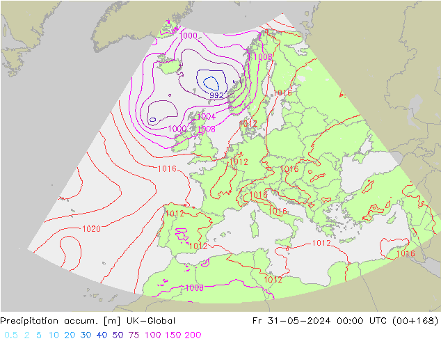 Toplam Yağış UK-Global Cu 31.05.2024 00 UTC
