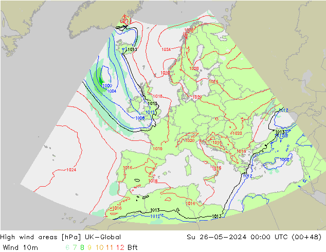 High wind areas UK-Global Su 26.05.2024 00 UTC