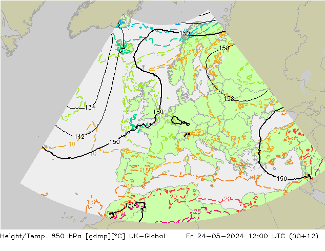 Height/Temp. 850 hPa UK-Global ven 24.05.2024 12 UTC
