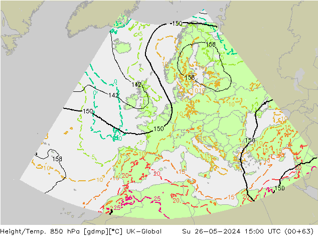 Height/Temp. 850 гПа UK-Global Вс 26.05.2024 15 UTC