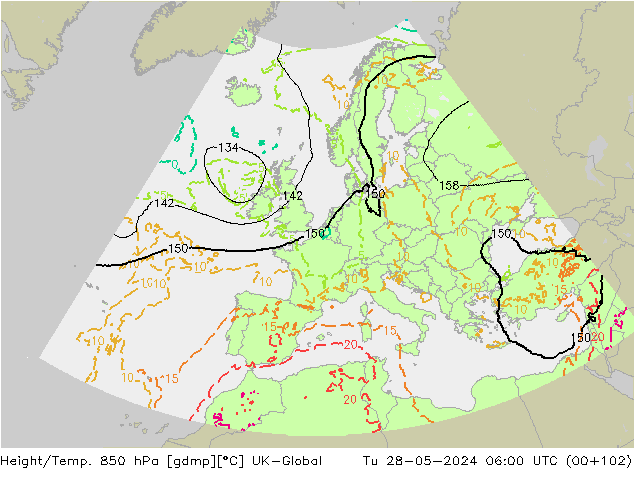 Height/Temp. 850 hPa UK-Global Di 28.05.2024 06 UTC
