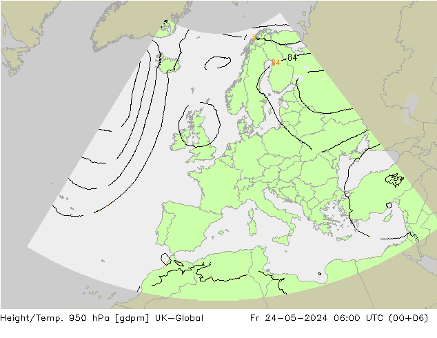 Height/Temp. 950 hPa UK-Global Fr 24.05.2024 06 UTC