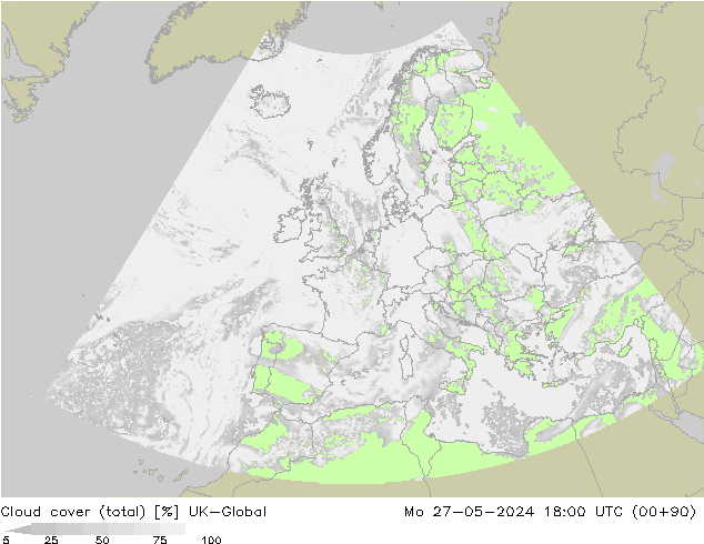 Nubes (total) UK-Global lun 27.05.2024 18 UTC