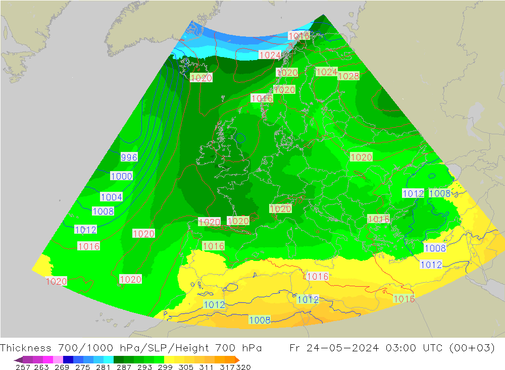Thck 700-1000 hPa UK-Global ven 24.05.2024 03 UTC