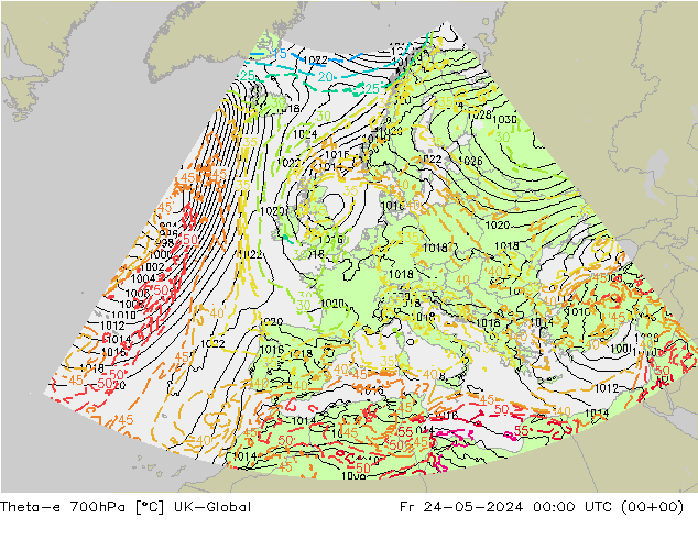 Theta-e 700hPa UK-Global Cu 24.05.2024 00 UTC