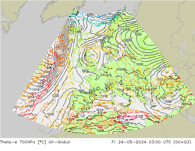 Theta-e 700hPa UK-Global Fr 24.05.2024 03 UTC
