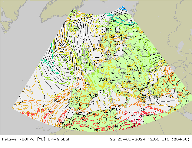 Theta-e 700hPa UK-Global Sa 25.05.2024 12 UTC