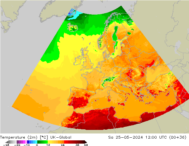 Temperatura (2m) UK-Global sáb 25.05.2024 12 UTC