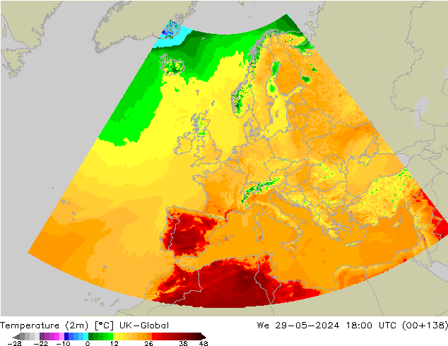 Temperature (2m) UK-Global We 29.05.2024 18 UTC