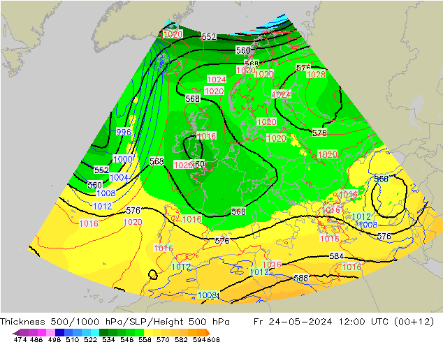 Thck 500-1000hPa UK-Global ven 24.05.2024 12 UTC
