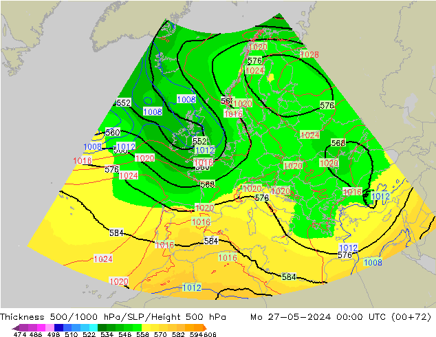 Thck 500-1000hPa UK-Global Mo 27.05.2024 00 UTC