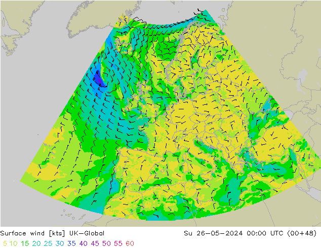 ветер 10 m UK-Global Вс 26.05.2024 00 UTC