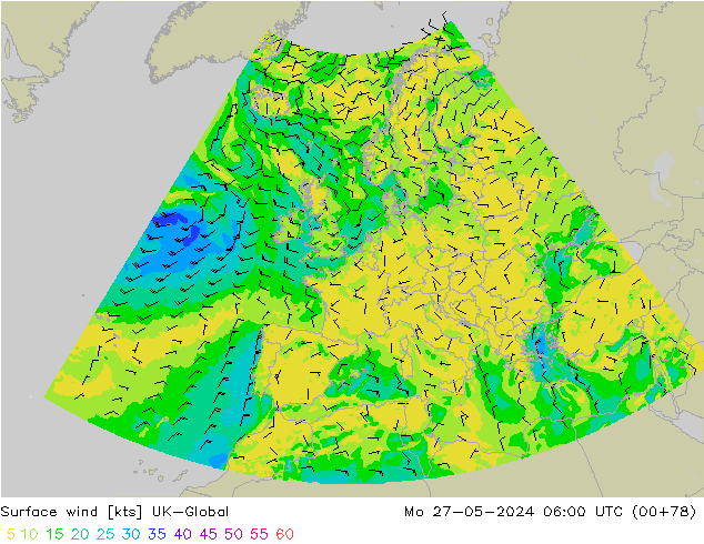 Surface wind UK-Global Po 27.05.2024 06 UTC