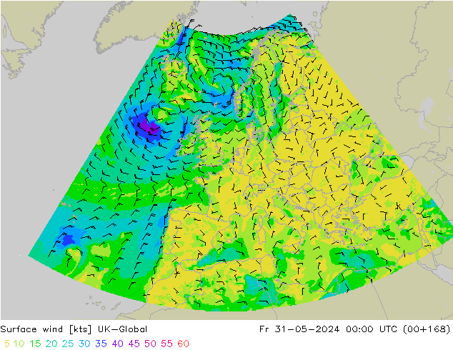 Vent 10 m UK-Global ven 31.05.2024 00 UTC