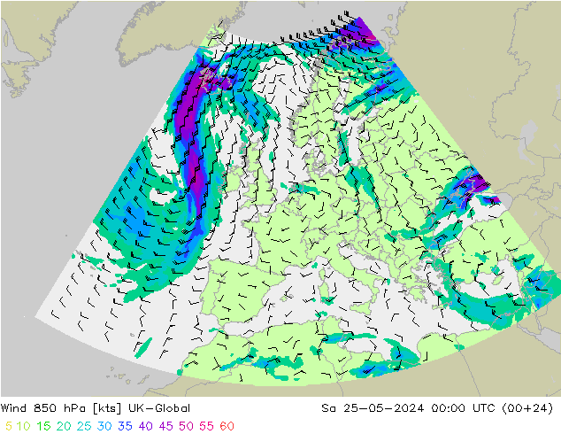 Wind 850 hPa UK-Global Sa 25.05.2024 00 UTC