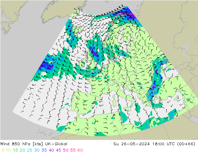 Vento 850 hPa UK-Global Dom 26.05.2024 18 UTC