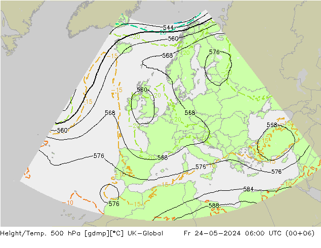 Height/Temp. 500 hPa UK-Global Fr 24.05.2024 06 UTC
