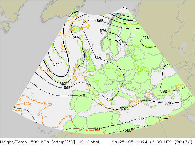 Height/Temp. 500 hPa UK-Global Sáb 25.05.2024 06 UTC