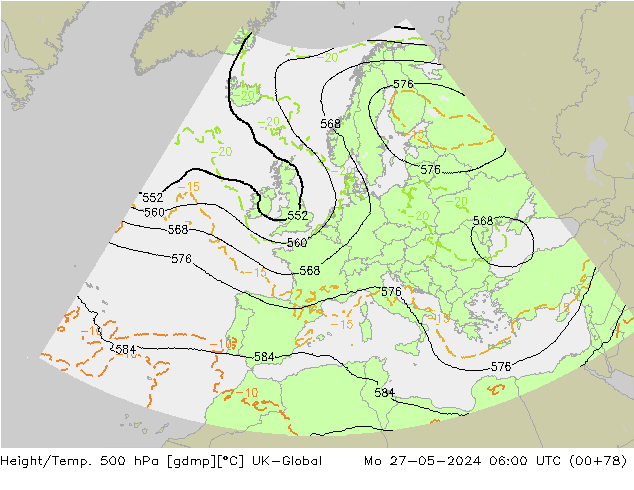 Height/Temp. 500 hPa UK-Global Mo 27.05.2024 06 UTC