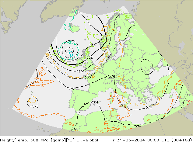 Height/Temp. 500 hPa UK-Global Fr 31.05.2024 00 UTC