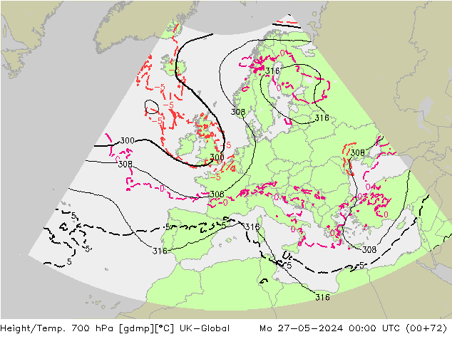 Height/Temp. 700 hPa UK-Global Mo 27.05.2024 00 UTC