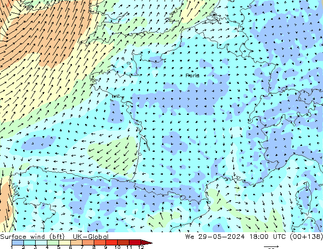 Surface wind (bft) UK-Global We 29.05.2024 18 UTC