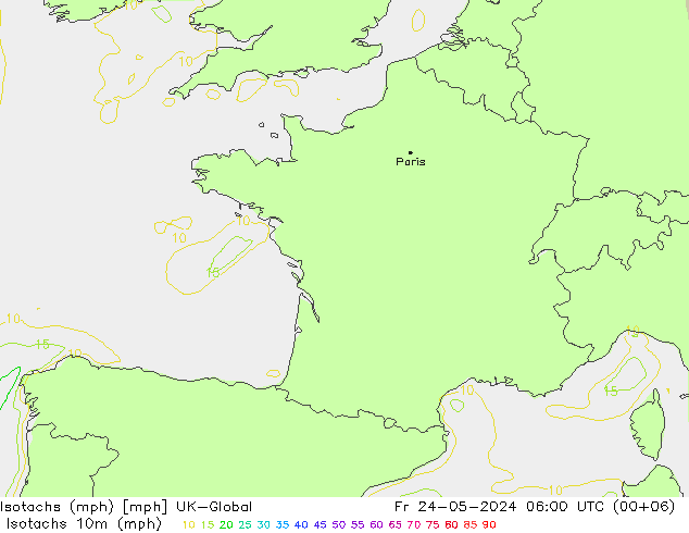 Isotachs (mph) UK-Global пт 24.05.2024 06 UTC