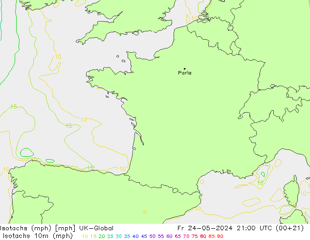 Isotachs (mph) UK-Global Fr 24.05.2024 21 UTC