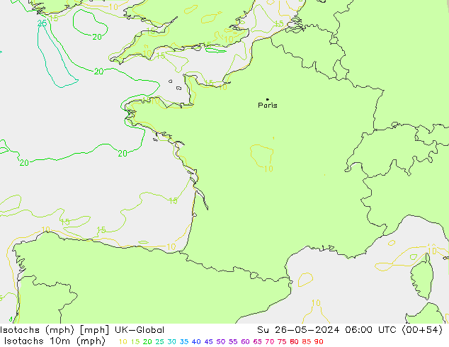 Isotachs (mph) UK-Global  26.05.2024 06 UTC