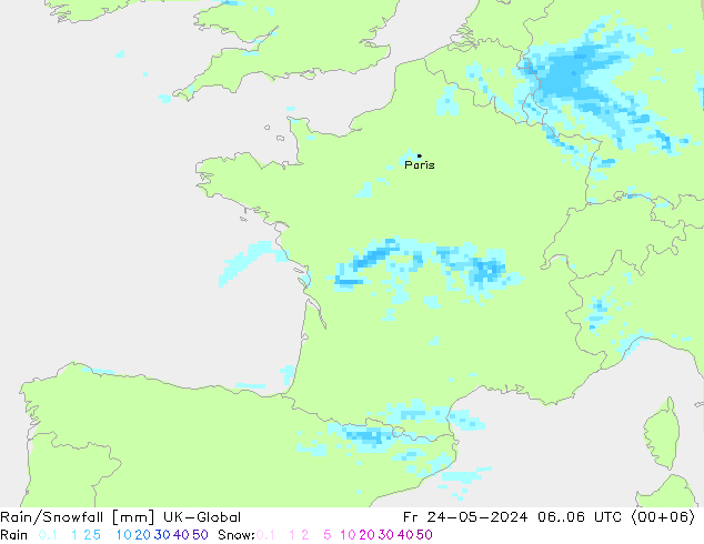 Rain/Snowfall UK-Global Pá 24.05.2024 06 UTC