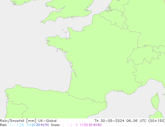 Rain/Snowfall UK-Global Qui 30.05.2024 06 UTC