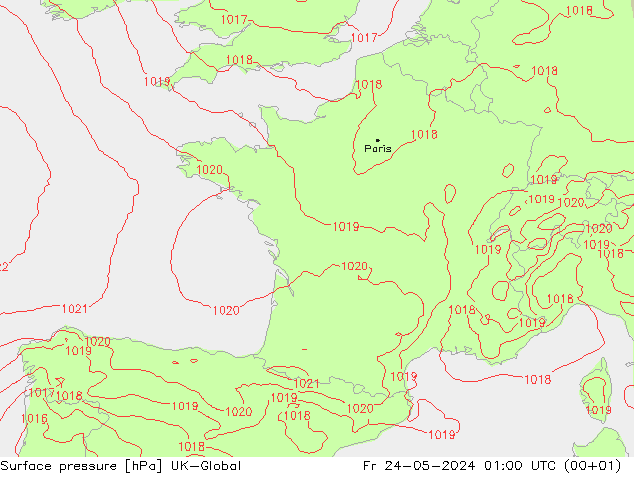 Surface pressure UK-Global Fr 24.05.2024 01 UTC