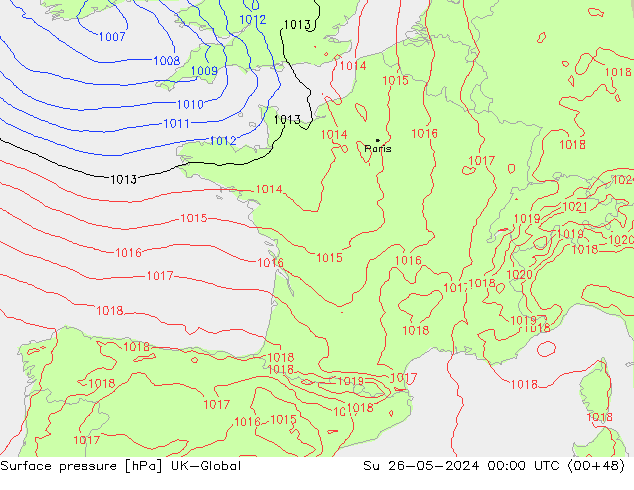 Surface pressure UK-Global Su 26.05.2024 00 UTC