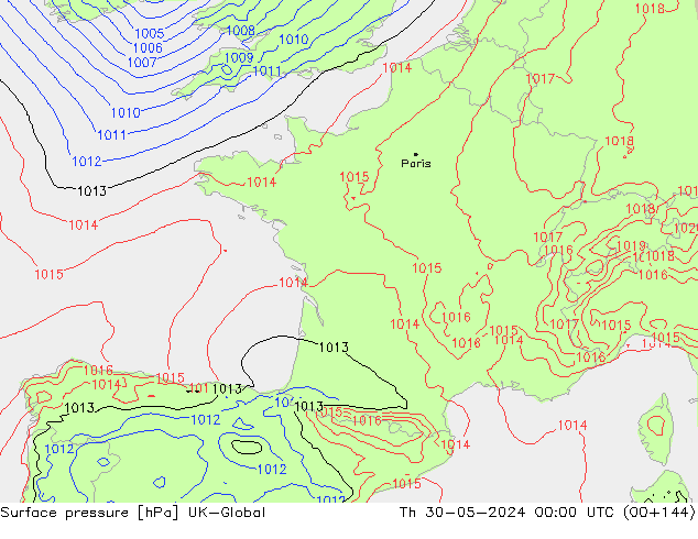 Atmosférický tlak UK-Global Čt 30.05.2024 00 UTC