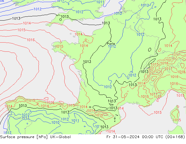 Luchtdruk (Grond) UK-Global vr 31.05.2024 00 UTC