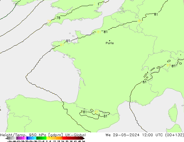 Height/Temp. 950 hPa UK-Global We 29.05.2024 12 UTC