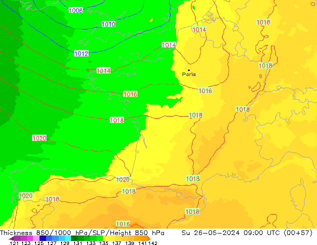 Thck 850-1000 hPa UK-Global Su 26.05.2024 09 UTC