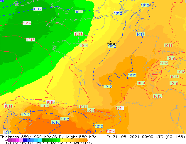 Thck 850-1000 hPa UK-Global  31.05.2024 00 UTC