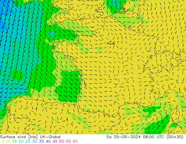 Surface wind UK-Global Sa 25.05.2024 06 UTC