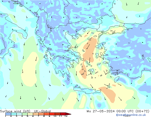 Bodenwind (bft) UK-Global Mo 27.05.2024 00 UTC