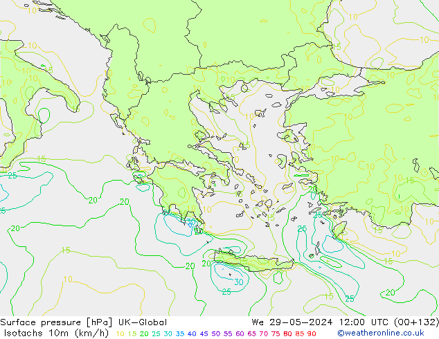 Isotaca (kph) UK-Global mié 29.05.2024 12 UTC