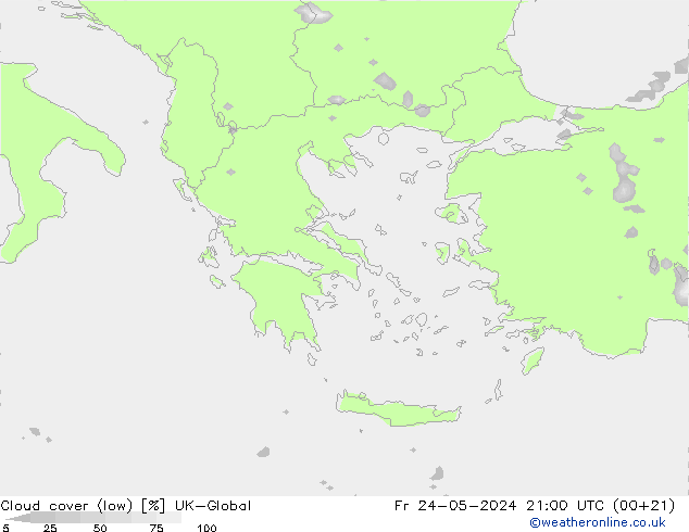 Cloud cover (low) UK-Global Fr 24.05.2024 21 UTC