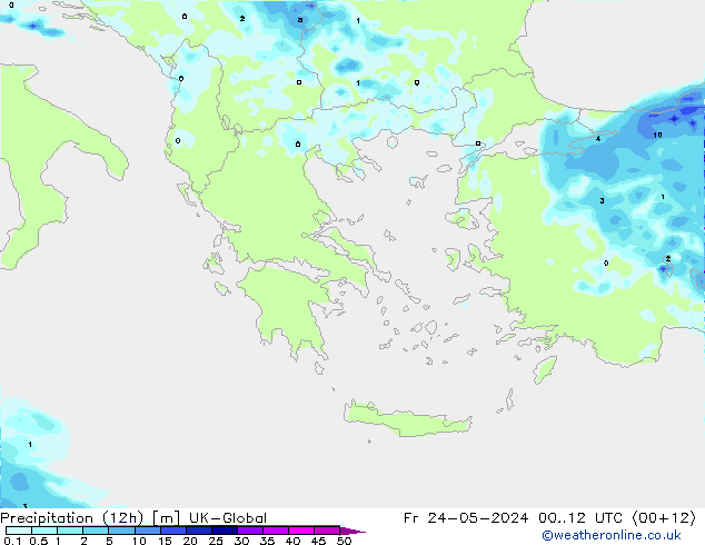 Precipitation (12h) UK-Global Fr 24.05.2024 12 UTC